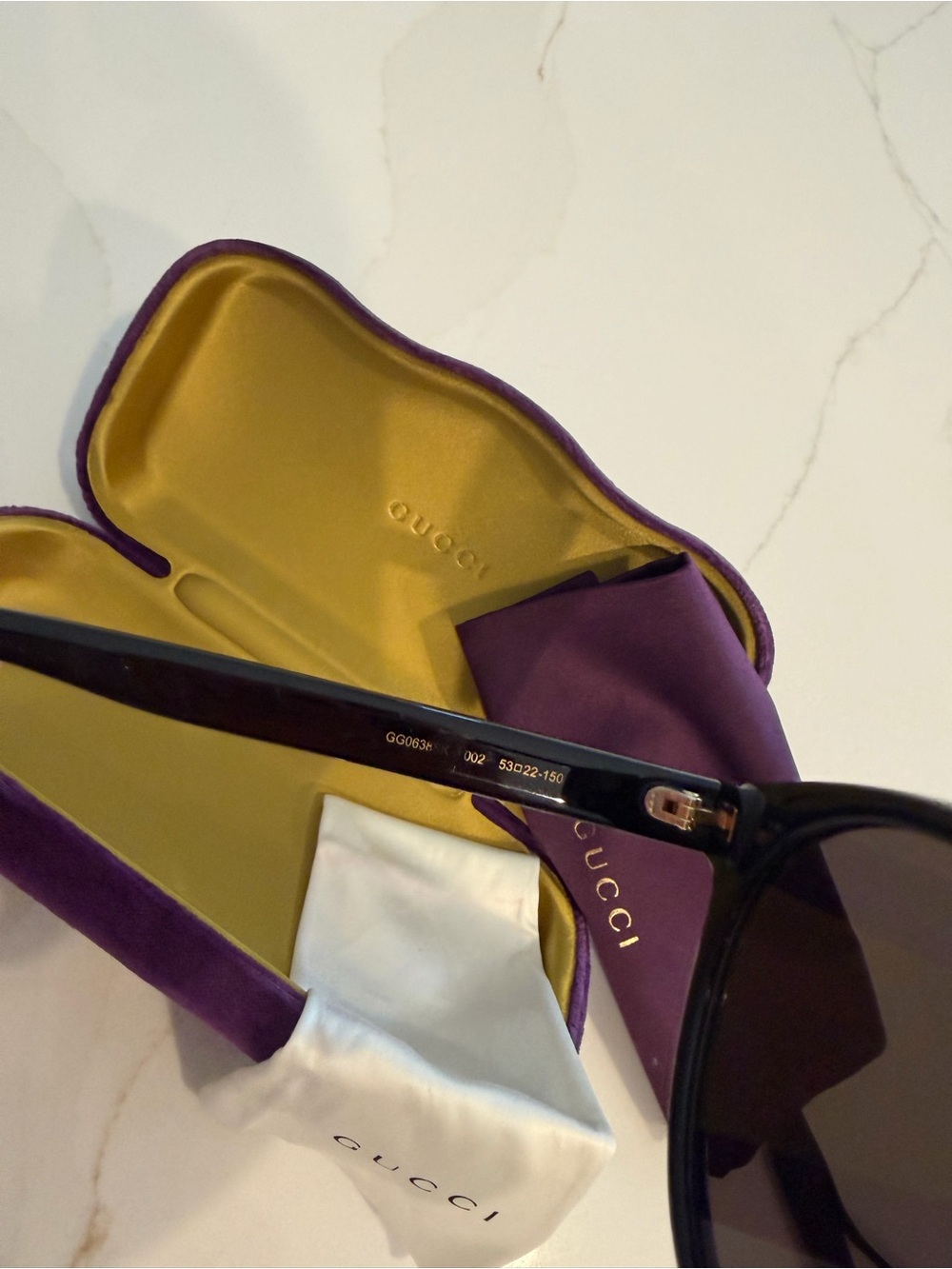Gucci Black Frame Sunglasses with Purple Velvet Case - Picture 6 of 11